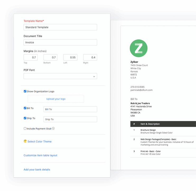 Add custom fields in invoice - Zoho Invoice