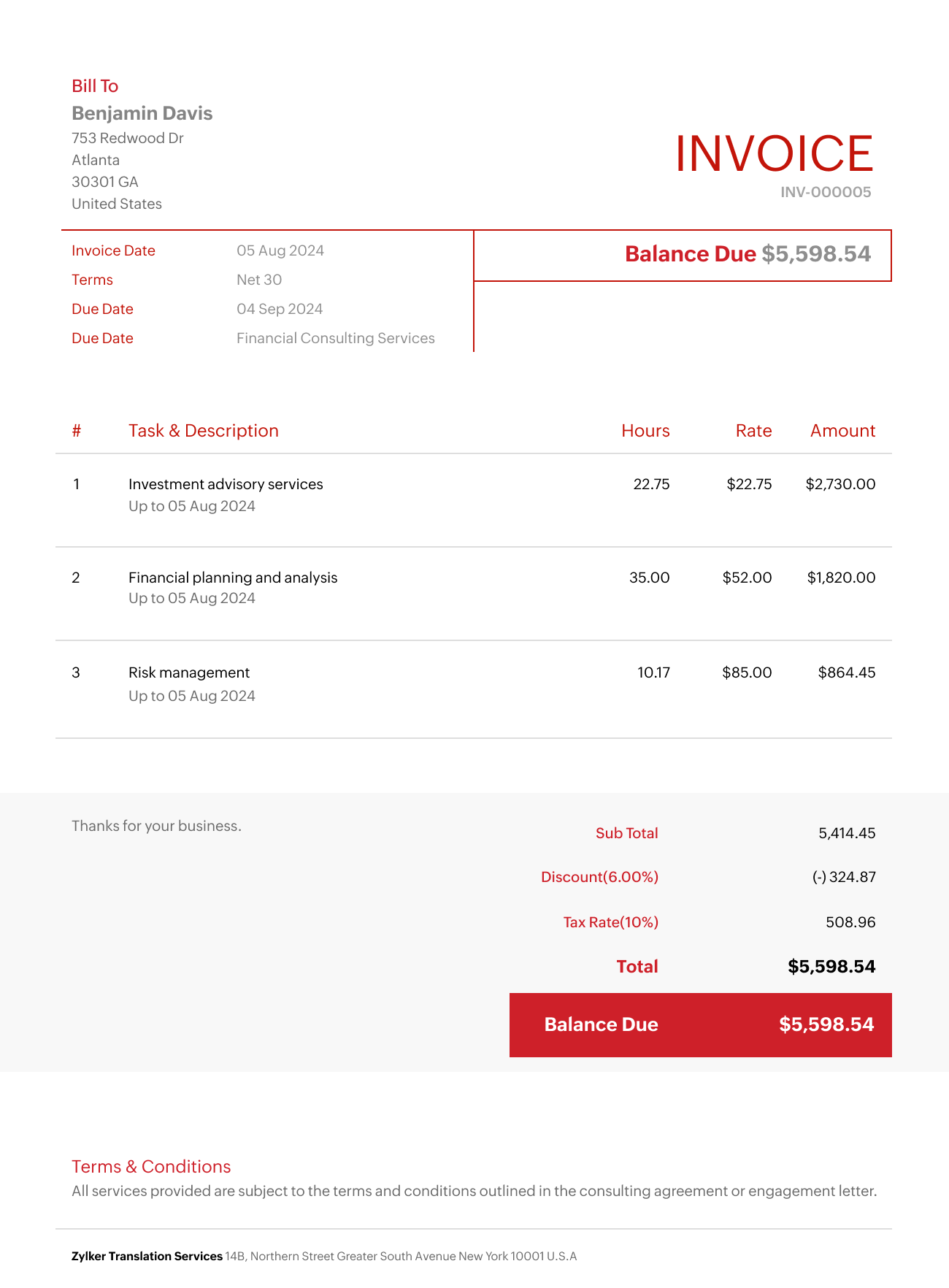 Consulting Invoice Template | Zoho Invoice