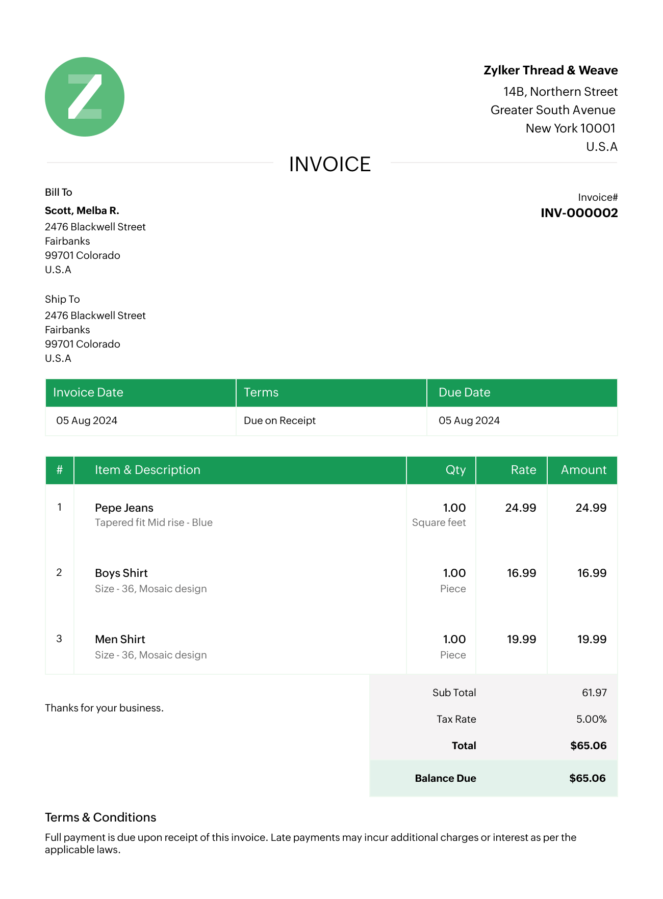 Sales Invoice Template | Zoho Invoice