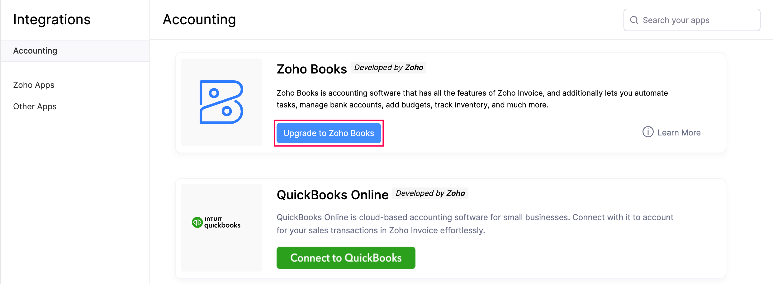 Upgrade to Zoho Books