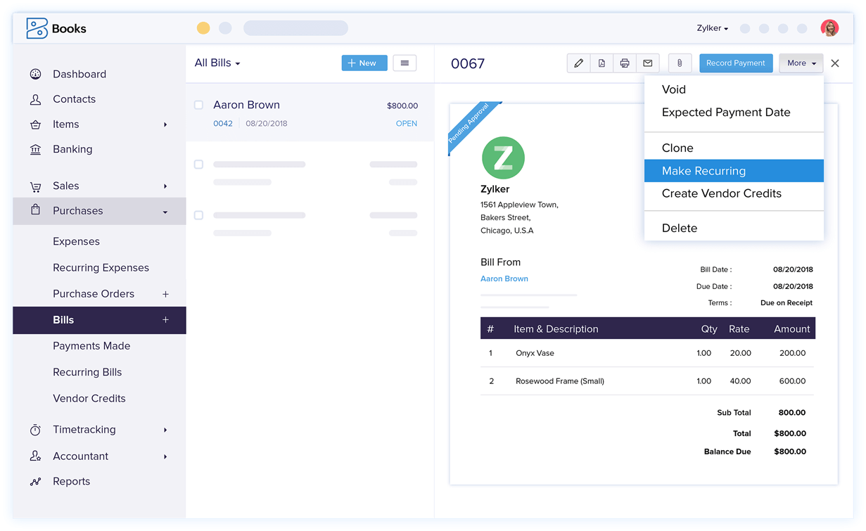 Recurring Bills - Online Billing Management Software | Zoho Books