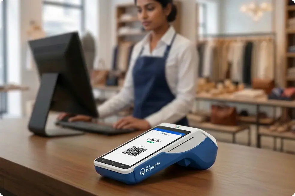 Store owner accepting a card payment at the billing counter