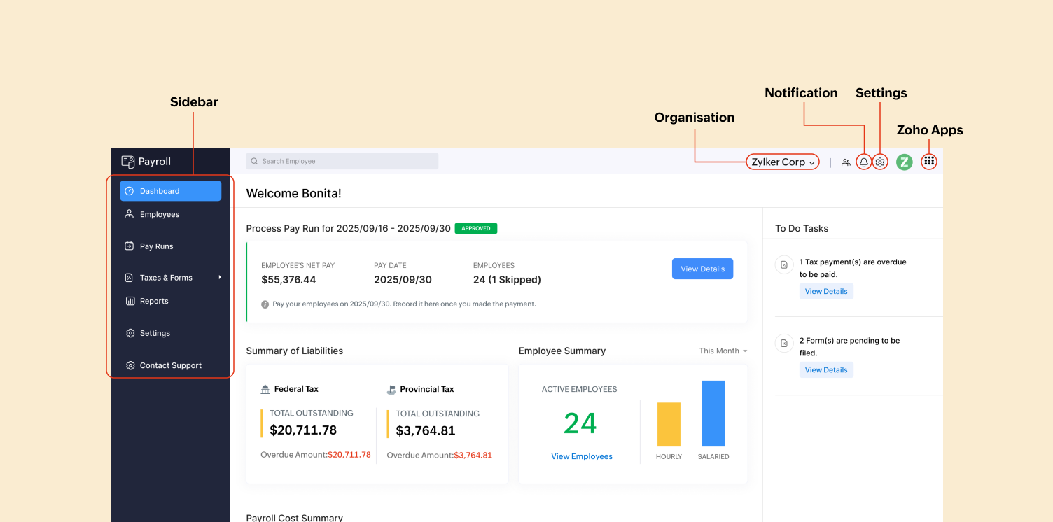 Navigate Zoho Payroll