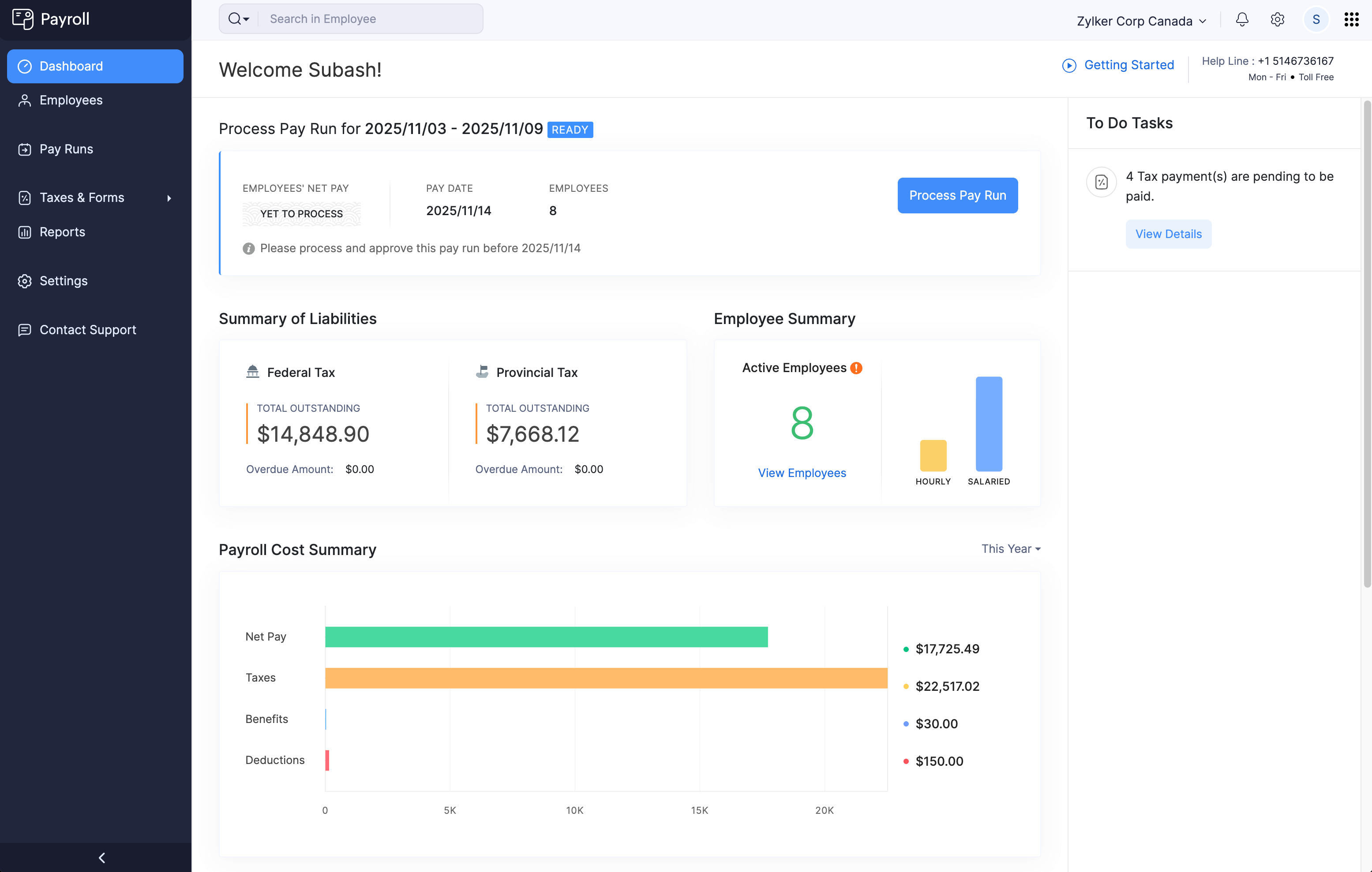 Zoho Payroll Dashboard