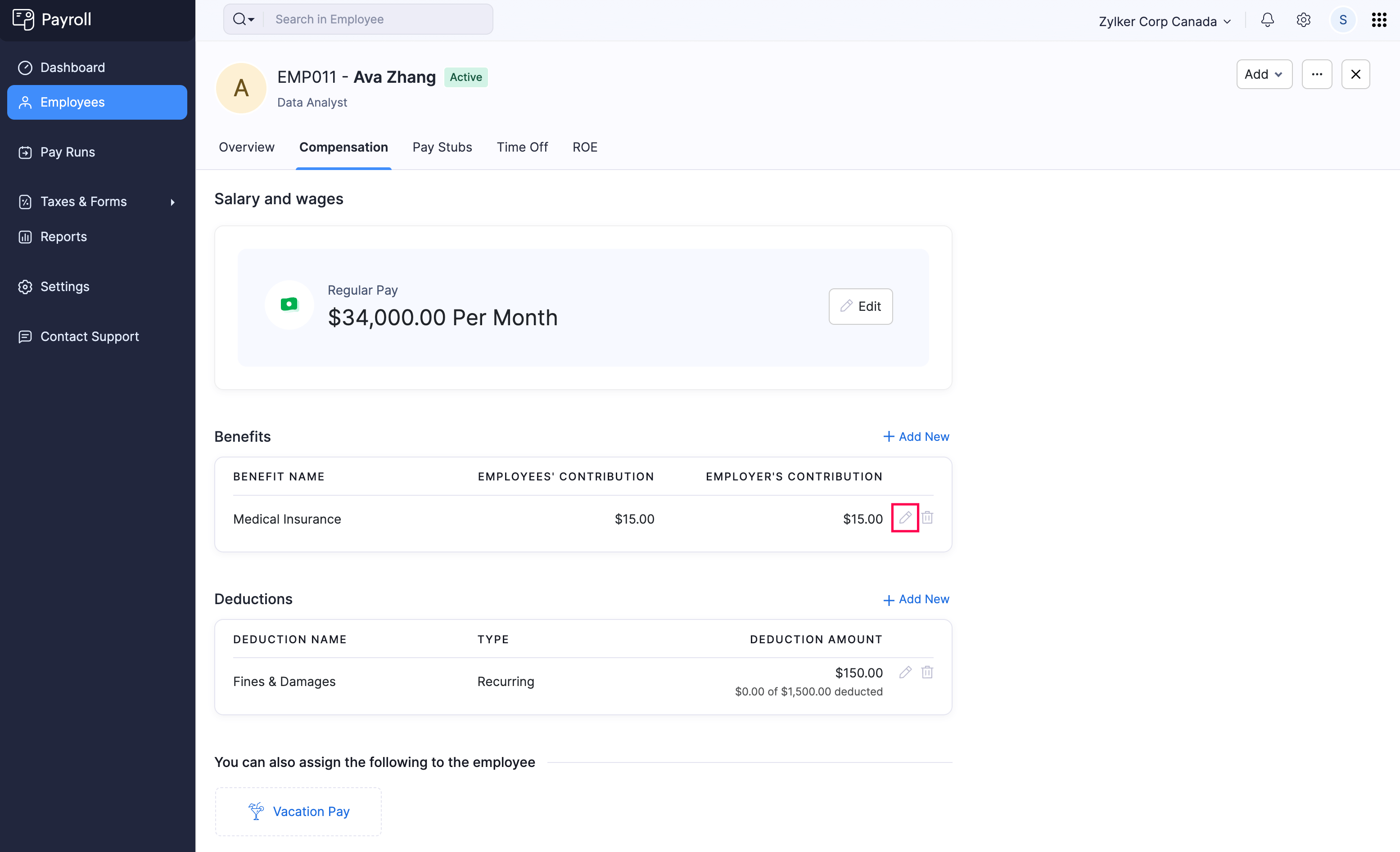 Edit Employee Benefit Contribution Amounts
