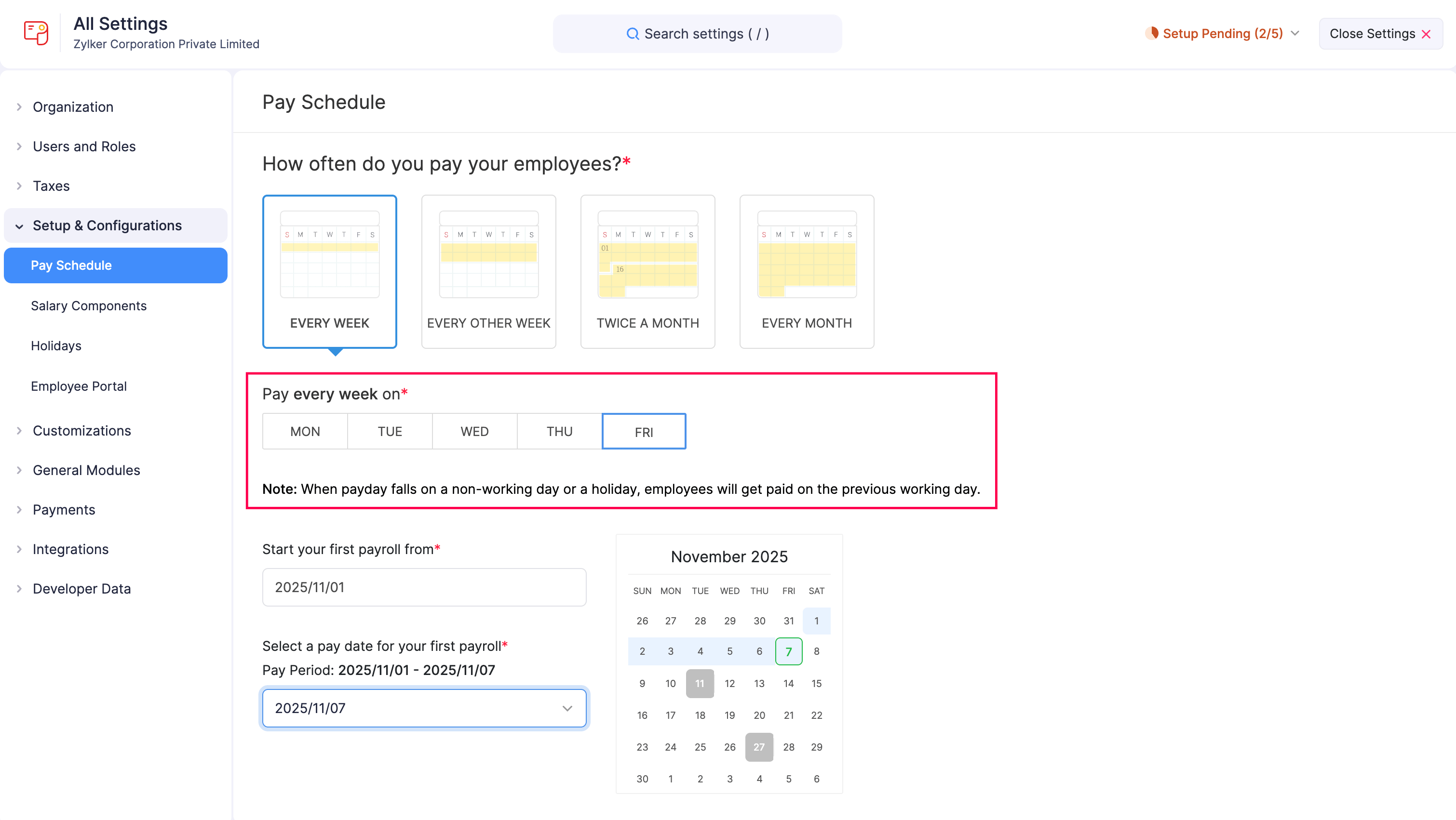 Pay Day for Every Week or Every Other Week