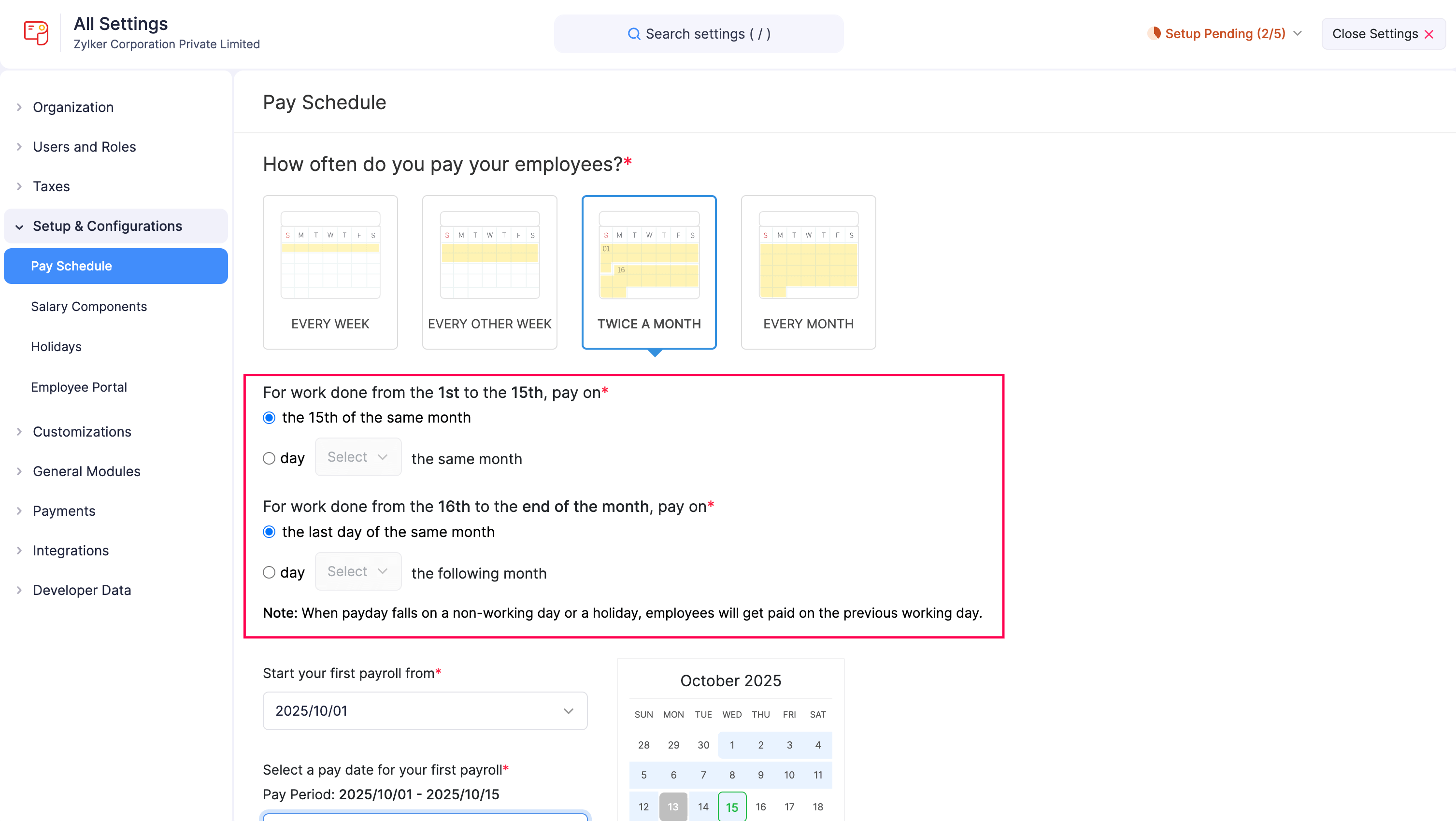Pay Day for Twice a Month