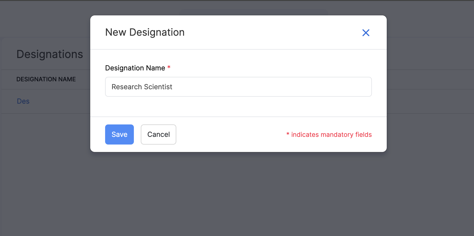 Departments and Designations