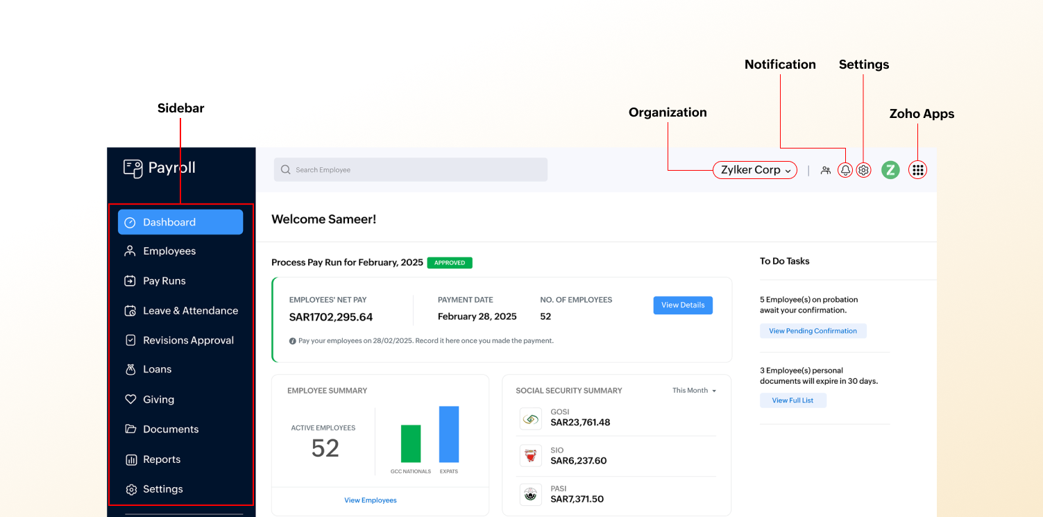 Navigate Zoho Payroll