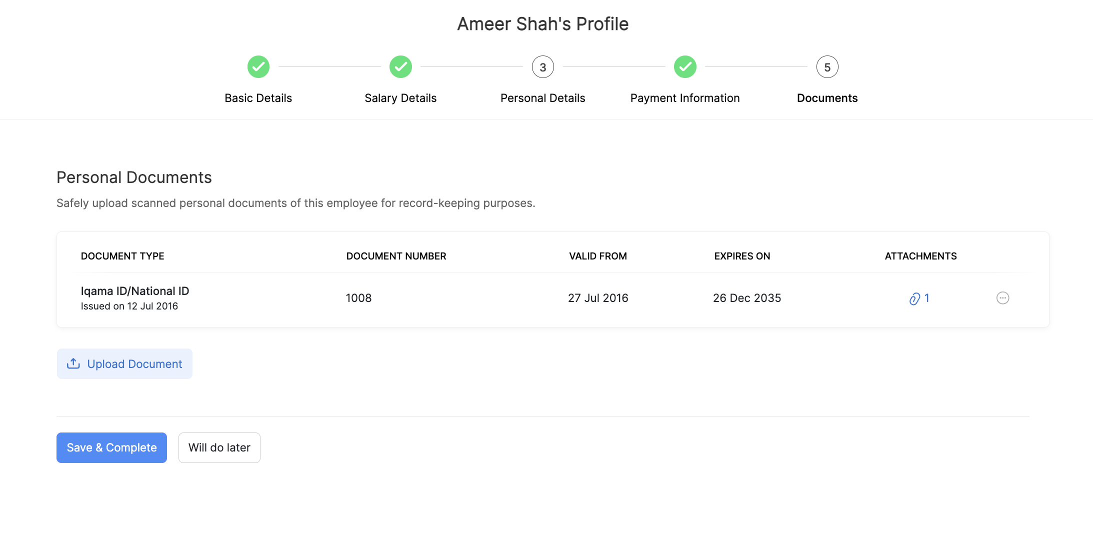 Payment Information of Employees in Zoho Payroll