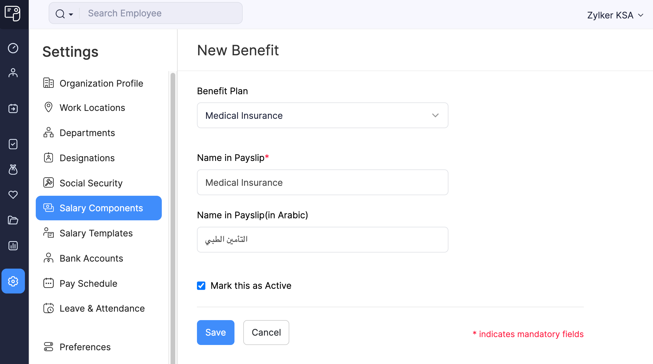 Add Benefit Details in Zoho Payroll