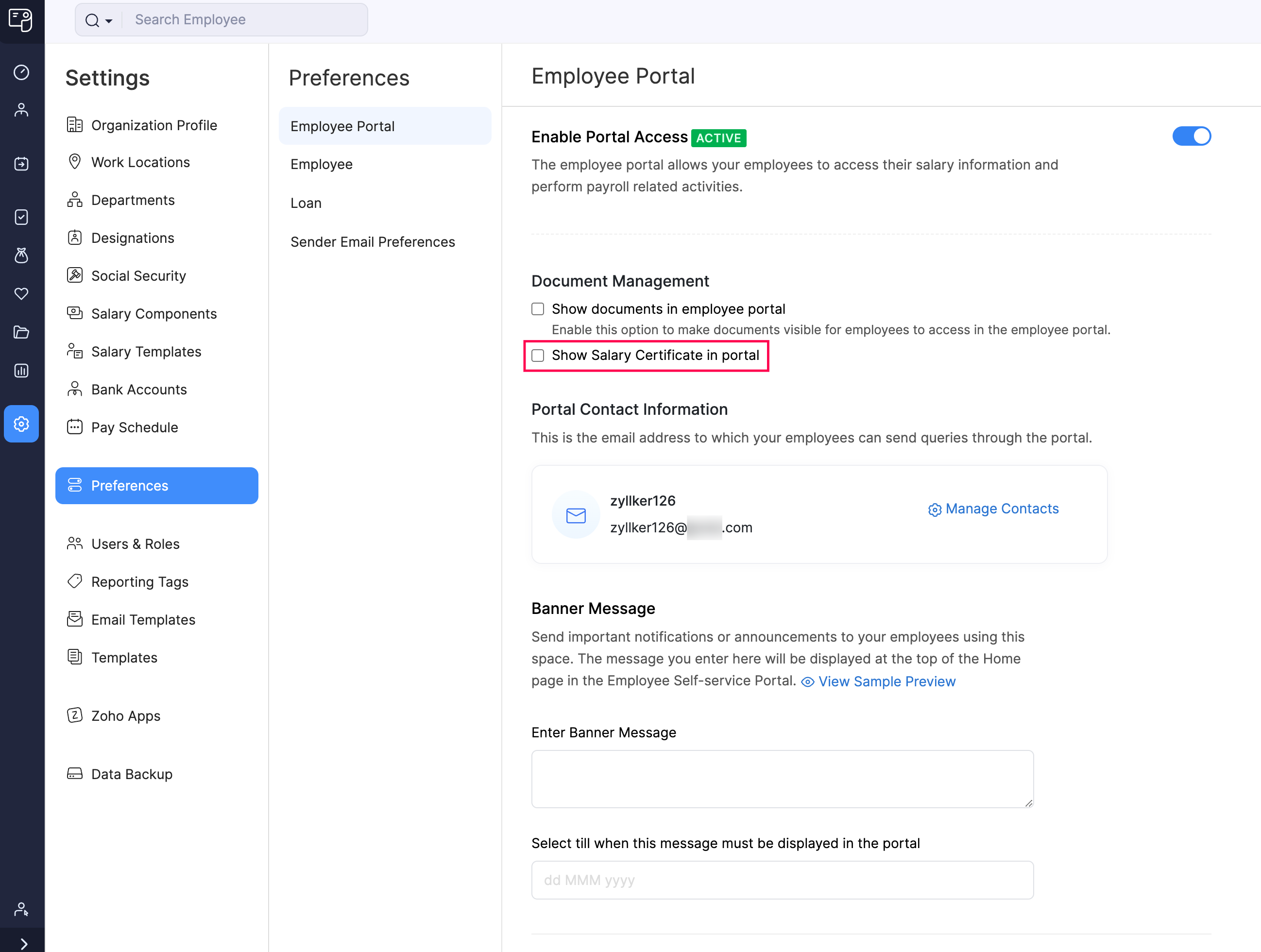 Show Salary Certificate in Employee Portal