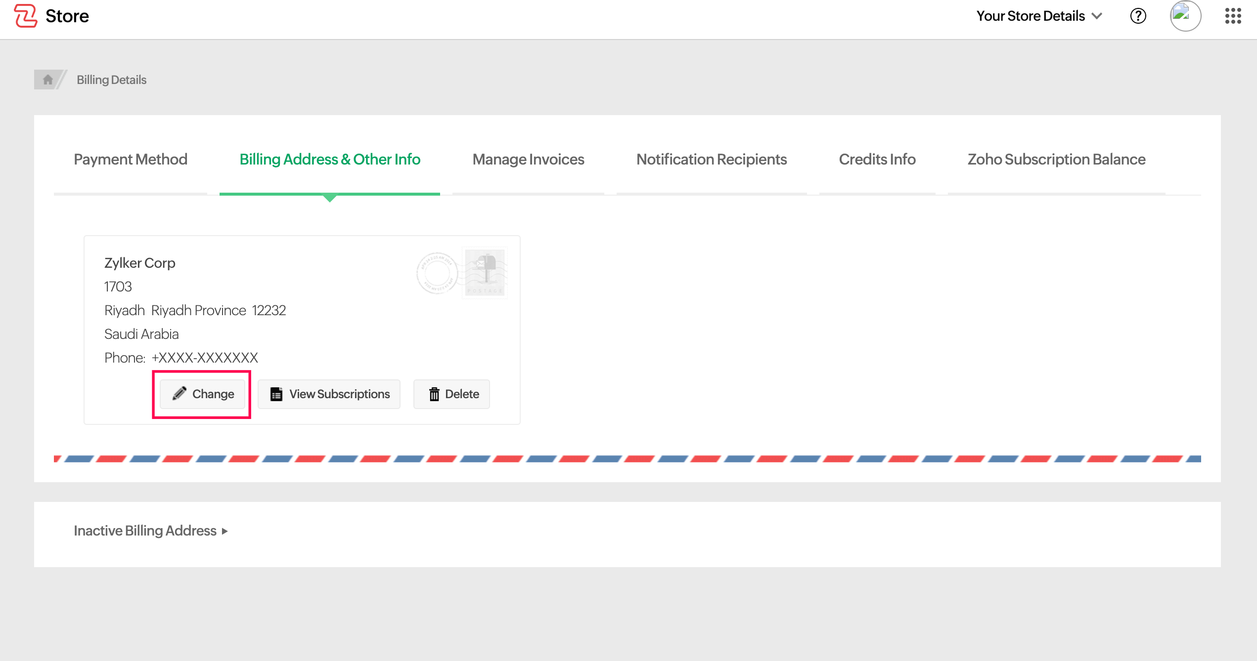 Change Button to Update Billing Address in Zoho Payroll