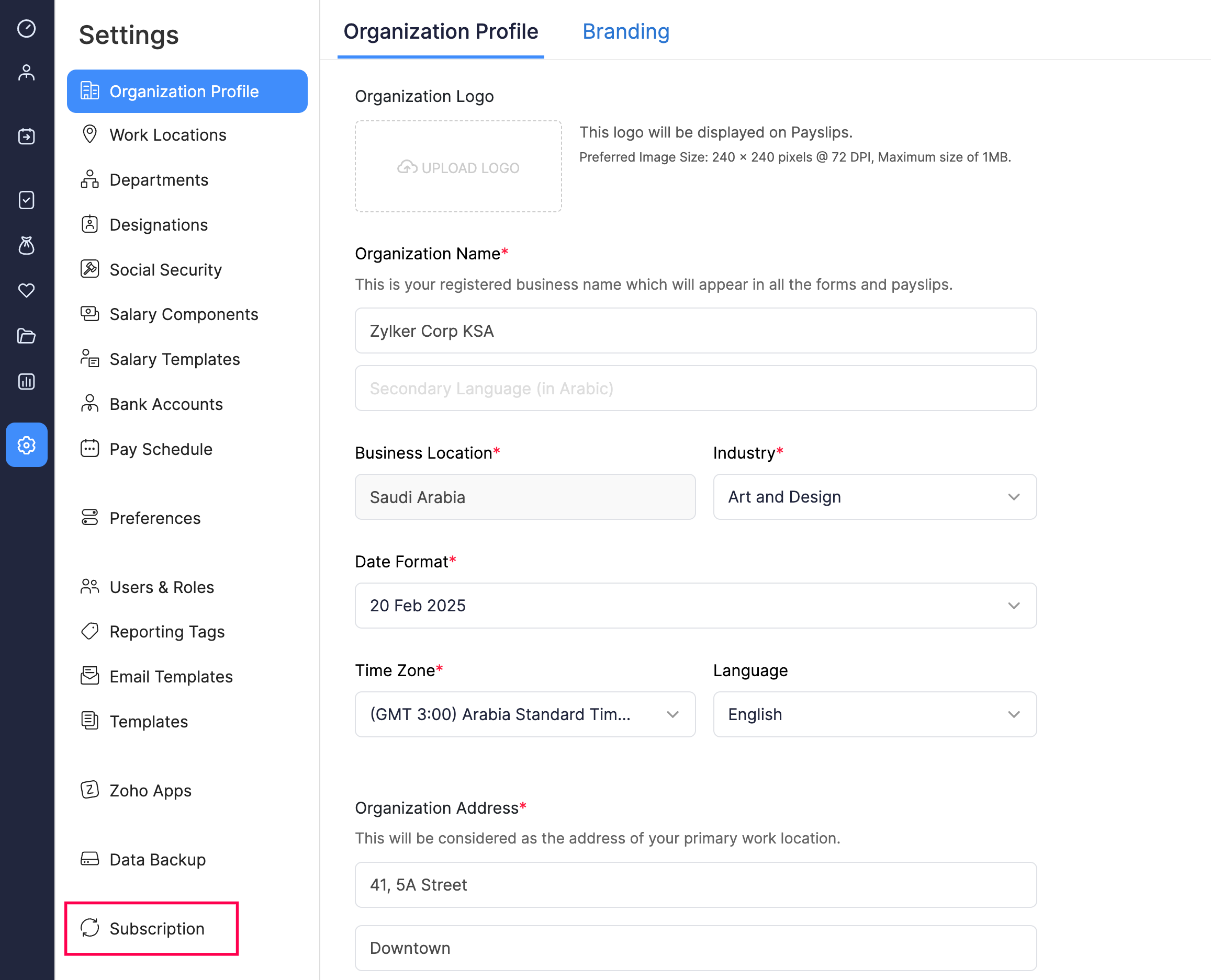 How to Navigate to Subscriptions Page in Zoho Payroll