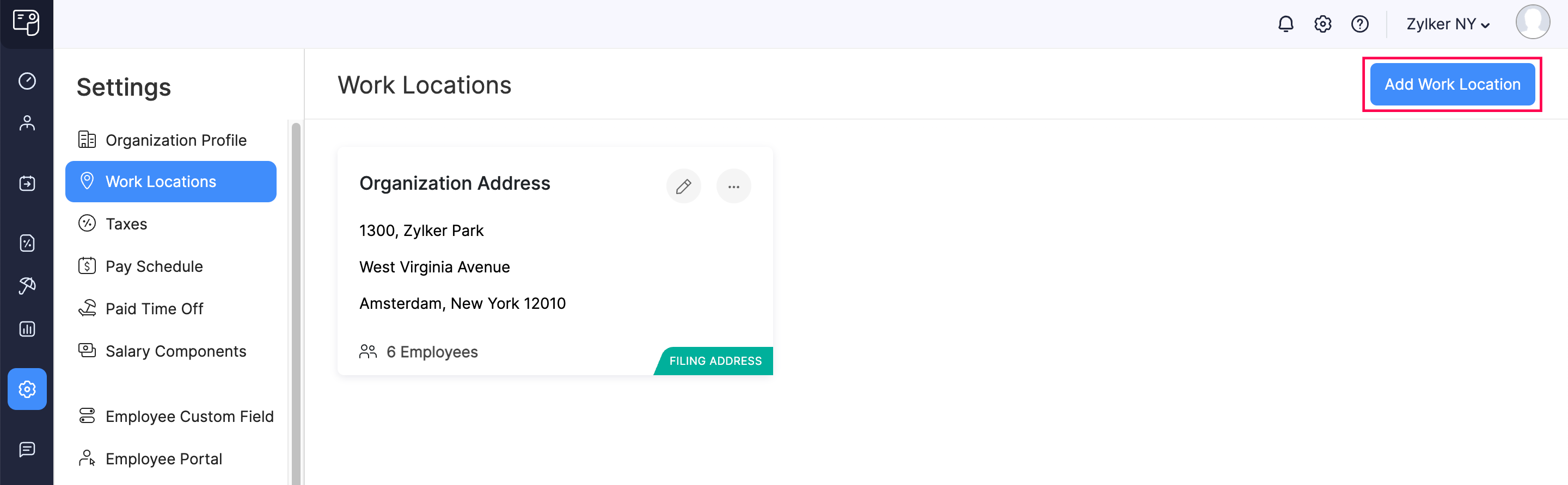 Add Work Locations in Zoho Payroll