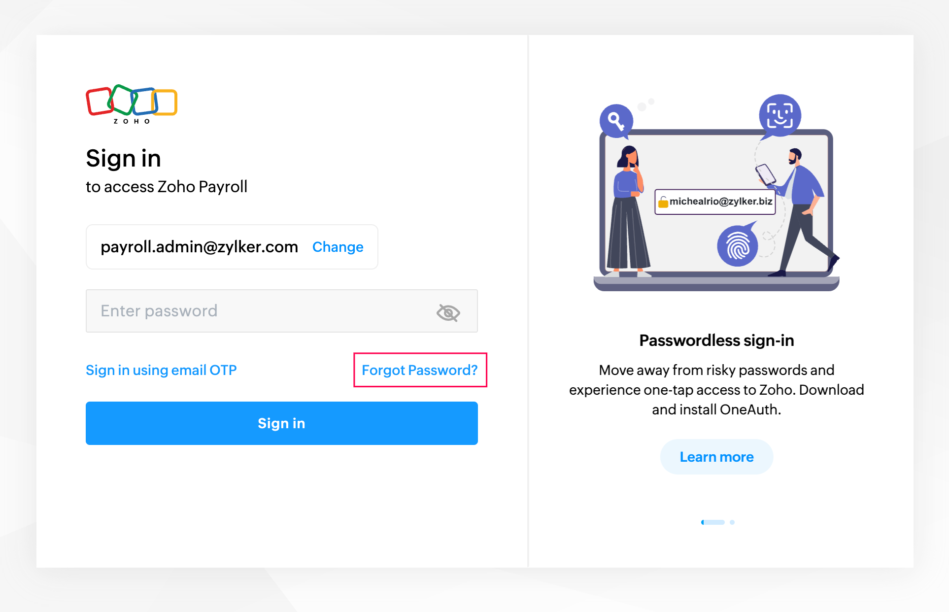 Forgot Password for Zoho Payroll