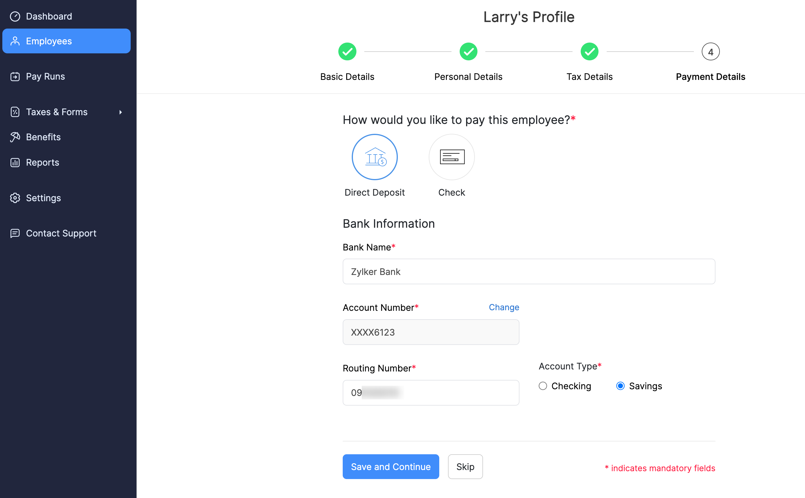 Configure Direct Deposit for New Employees