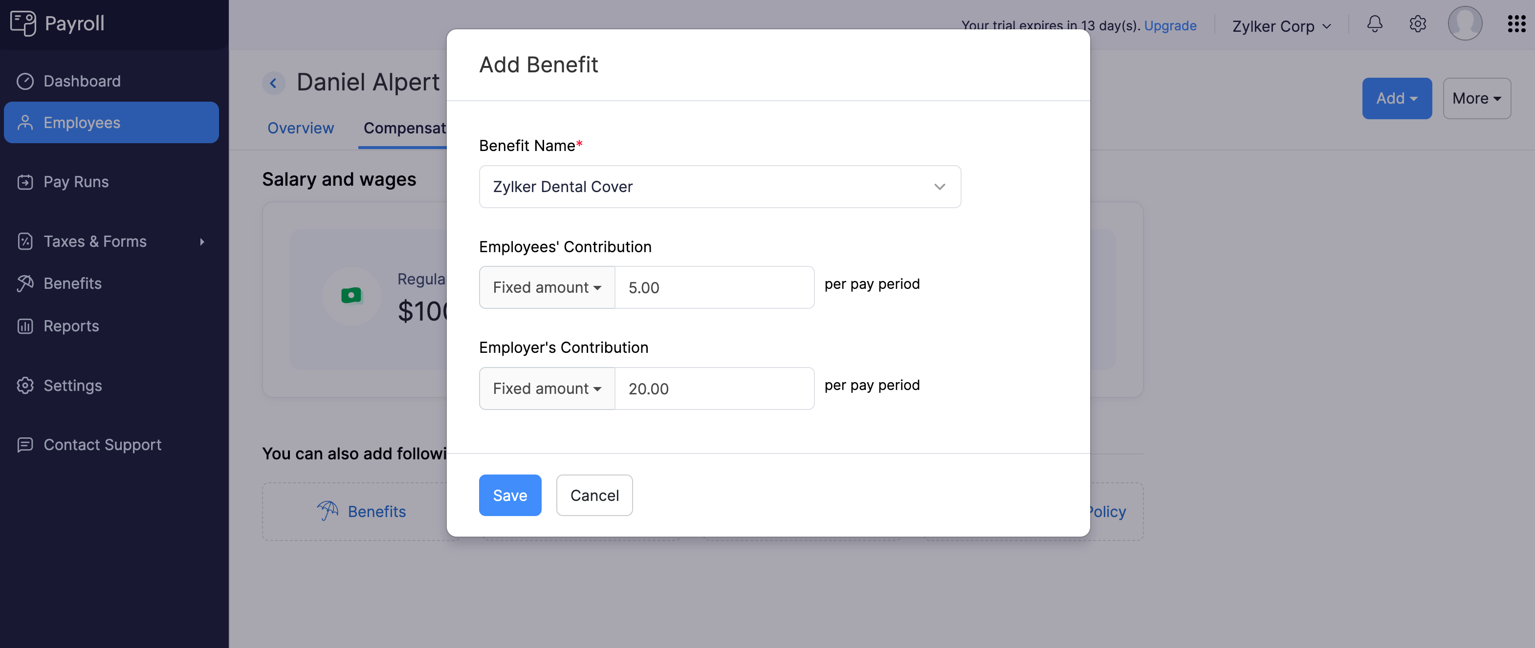 Add Benefit for Employee