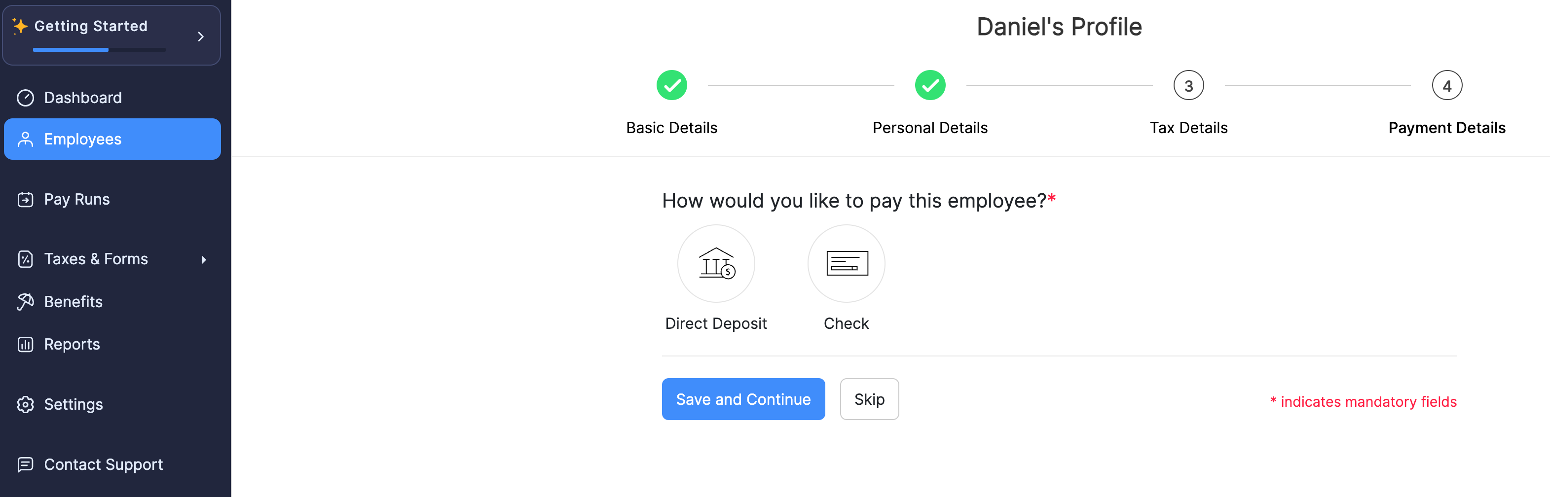 Select the Payment Mode to Pay the Employee