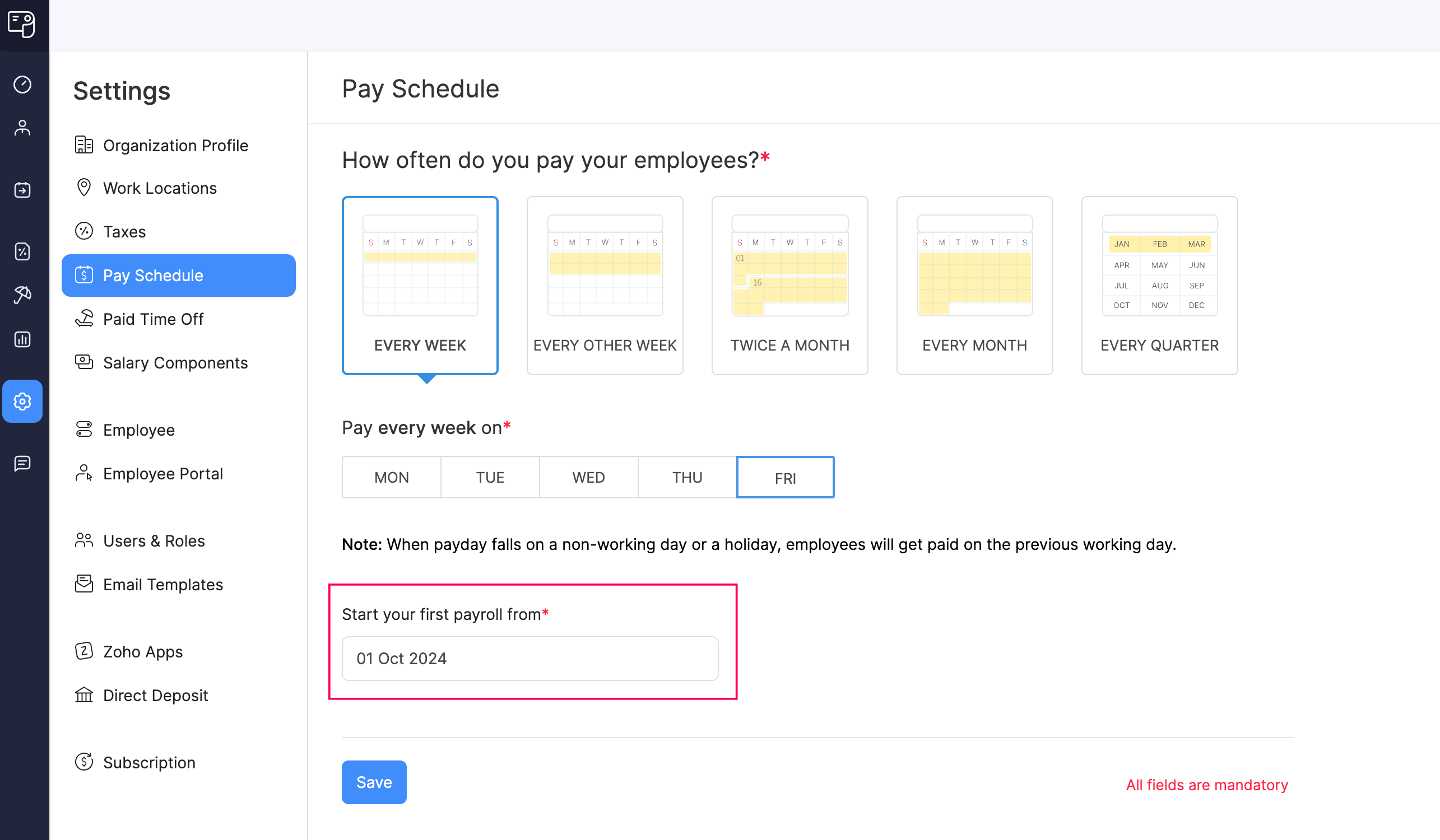 Start Date of First Pay Period