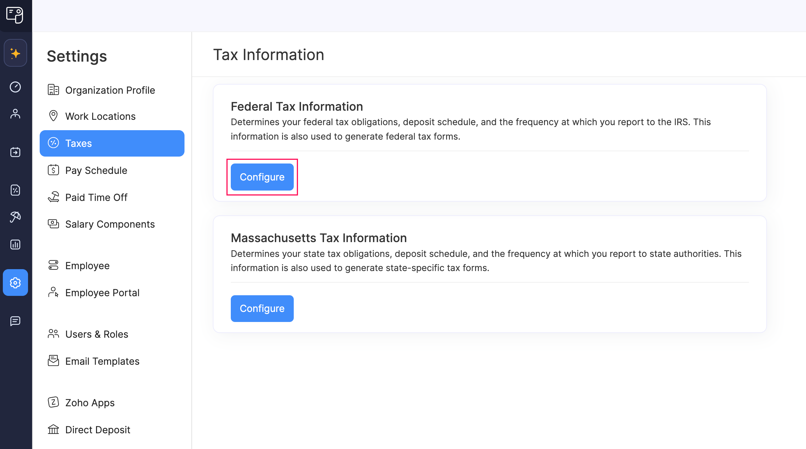 Configure Federal Tax Information