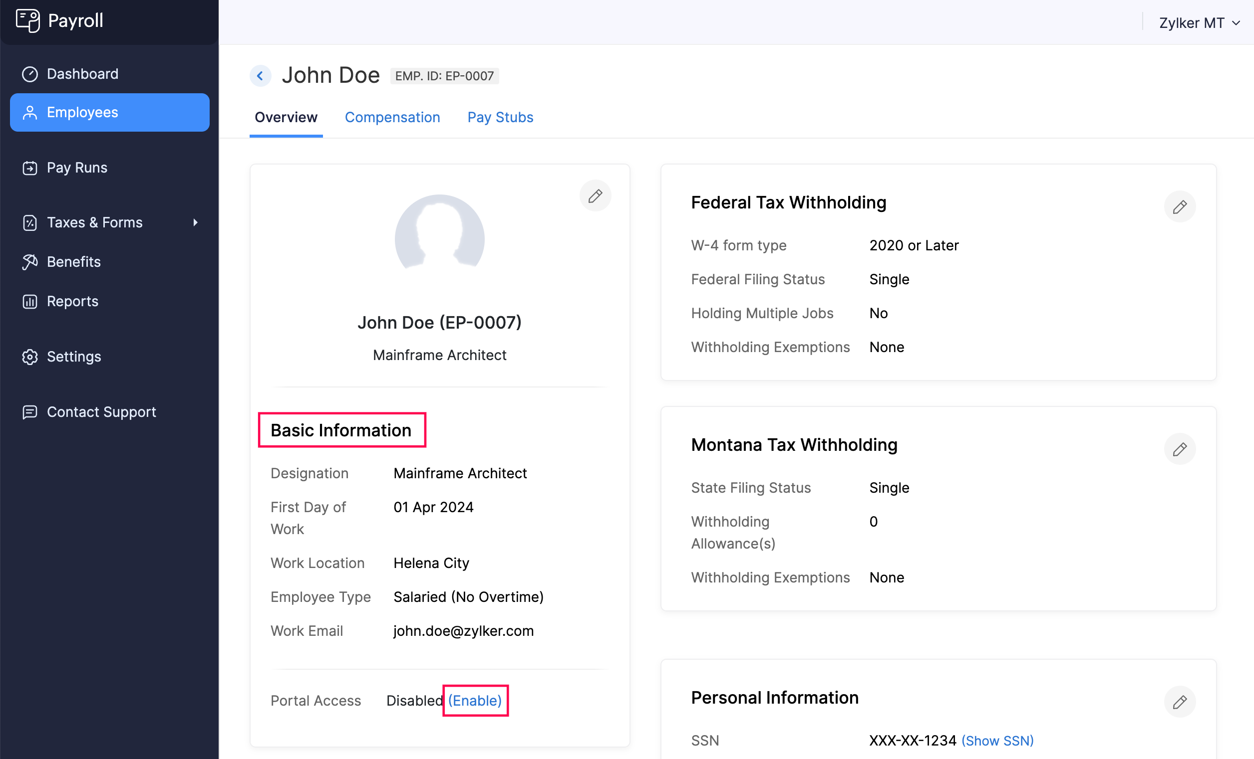 Enable Employee Portal for an Existing Employee