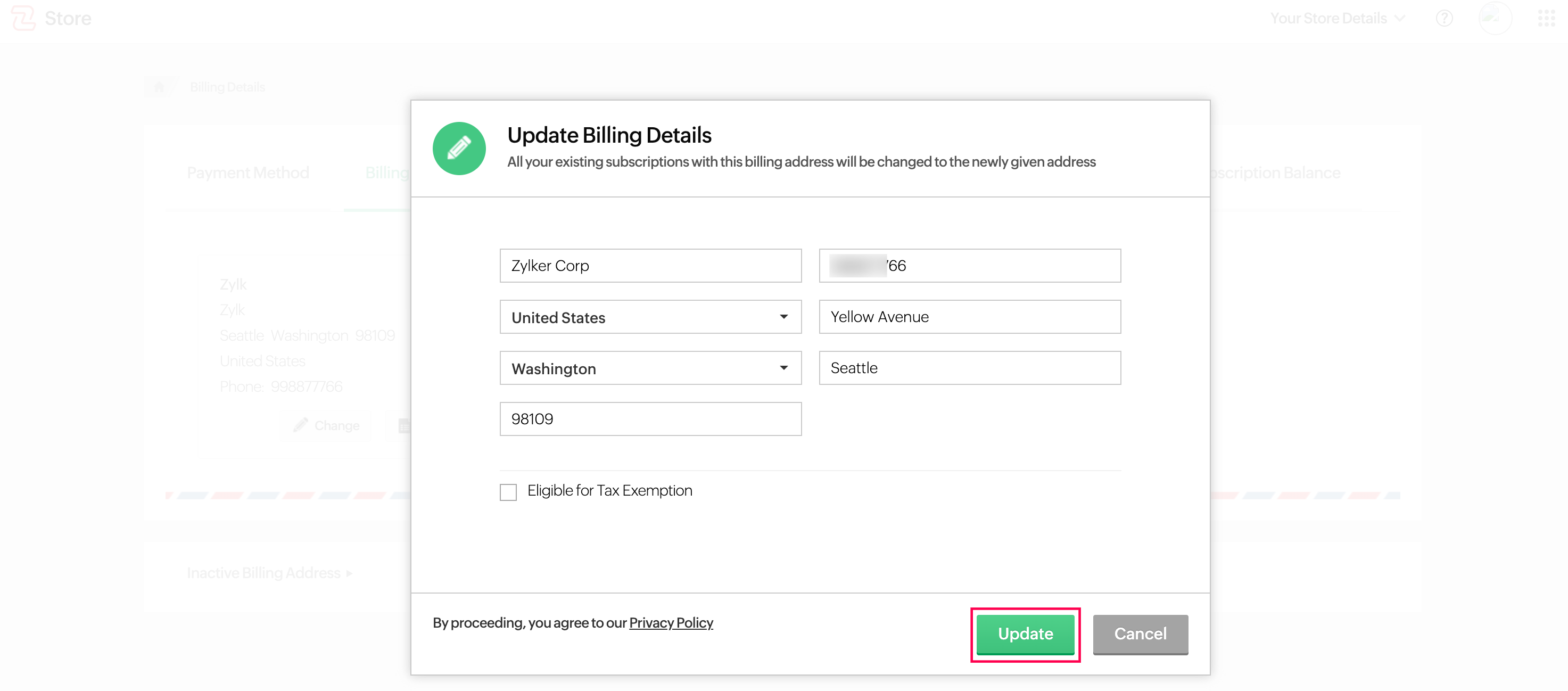 Update the Billing Address of Your Organization