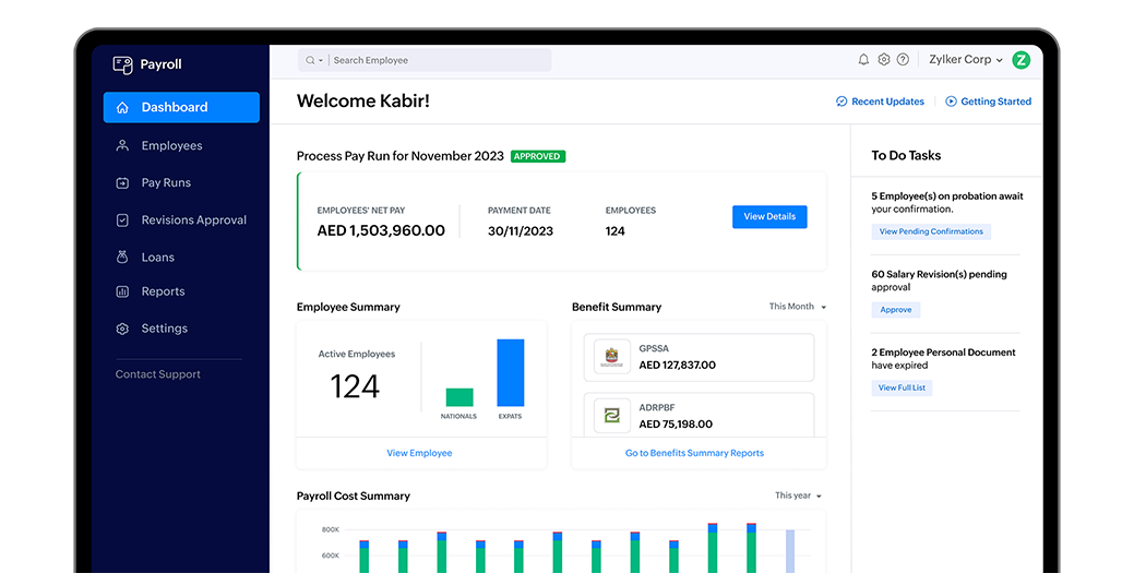 Zoho Payroll Application Screen