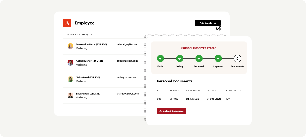 Screenshot of the employee module in Kuwait payroll software