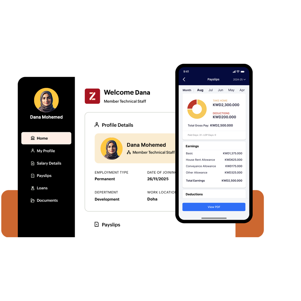 Image showing the employee portal of payroll software in Kuwait