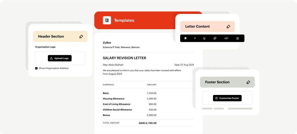  Screenshot of custom features in Zoho Payroll for Qatar