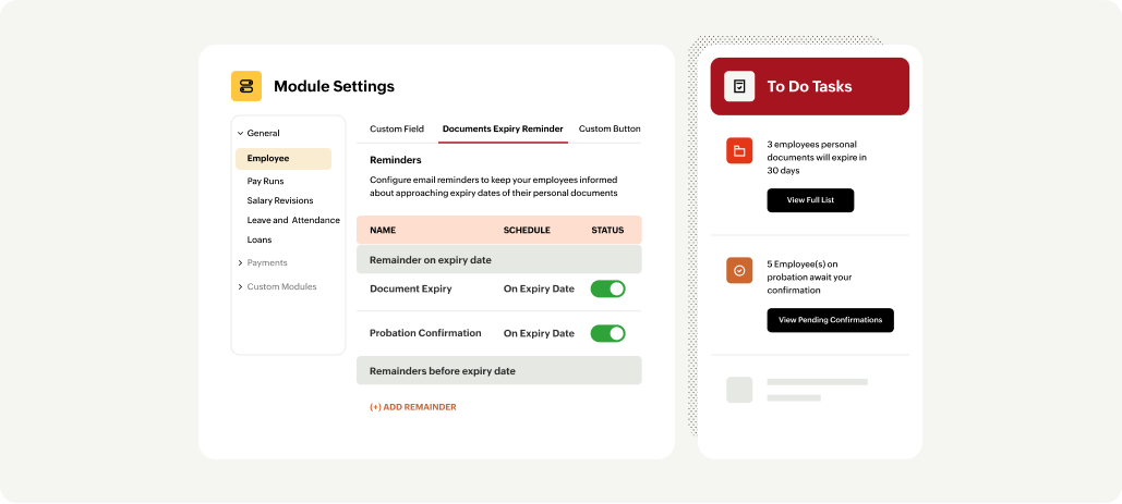 Image showing the configuration of Zoho Payroll Qatar edition