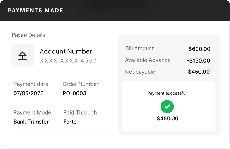 Vendor advance management linked to purchase orders in Zoho Procurement