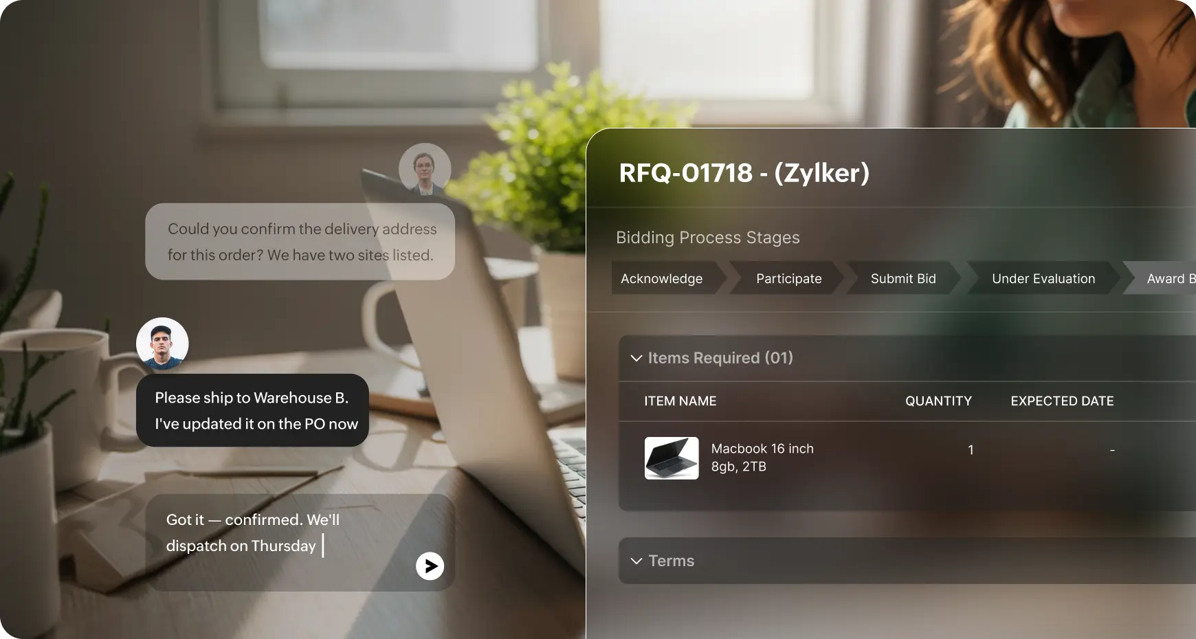 Supplier collaboration interface in Zoho Procurement