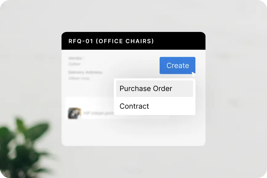 RFQ to purchase order conversion interface in Zoho Procurement