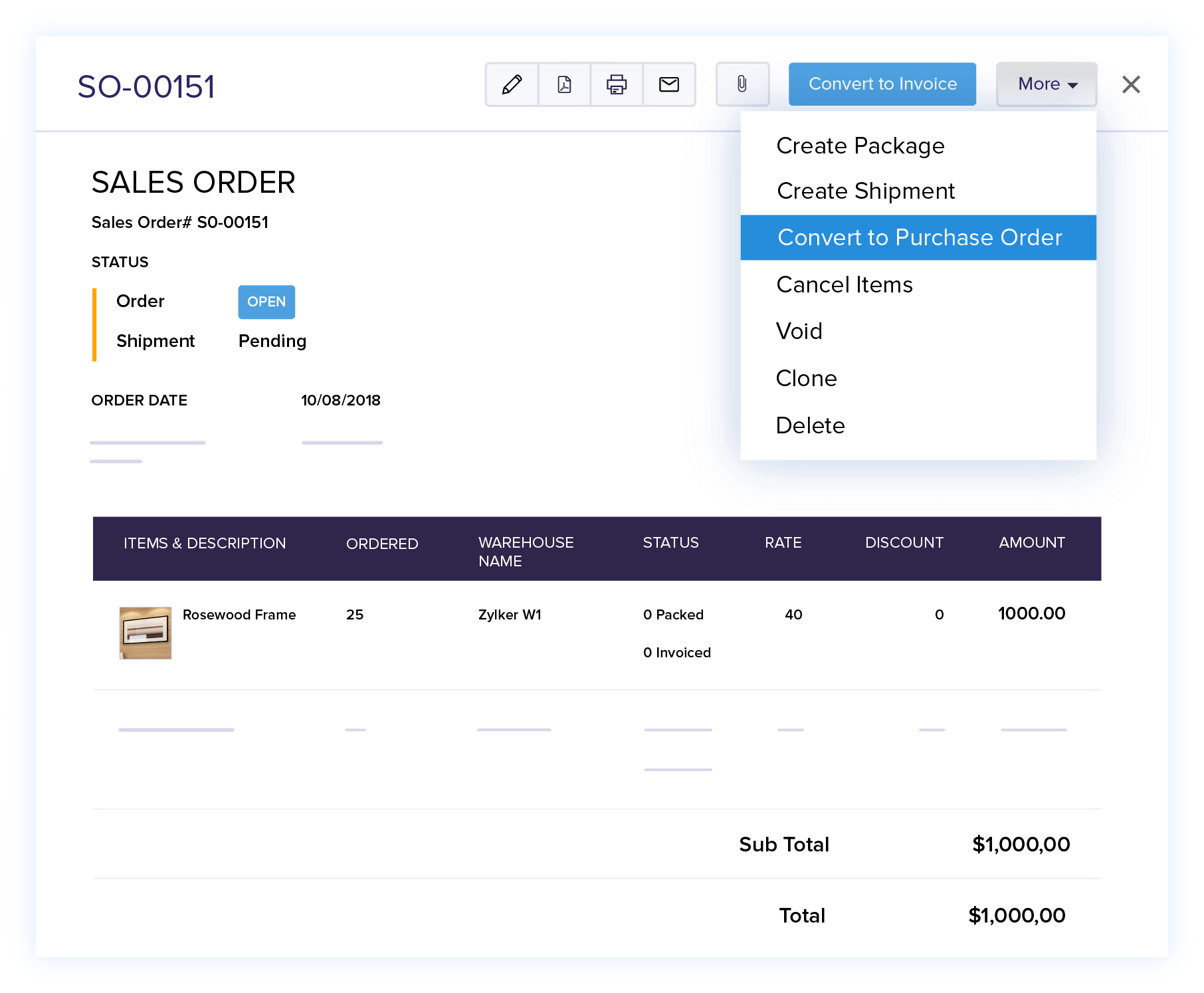 Convert Order to Purchase Order - Online Sales Order Management Software | Zoho Books