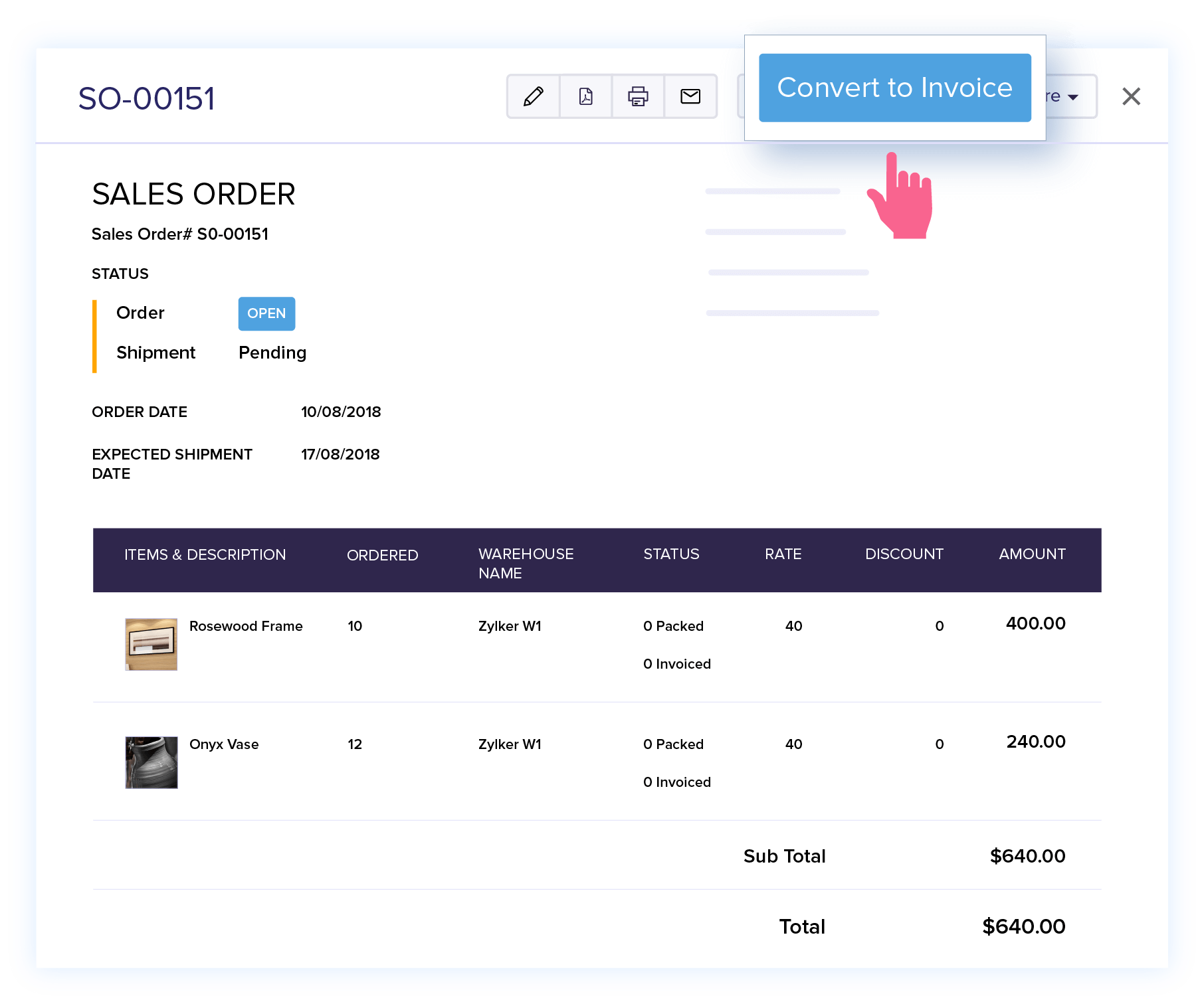 Convert Quote to Sales Order - Sales Order Processing System | Zoho Books