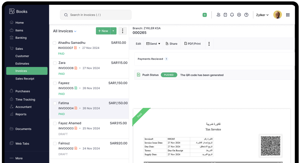 einvoice Pushed | Zoho Books