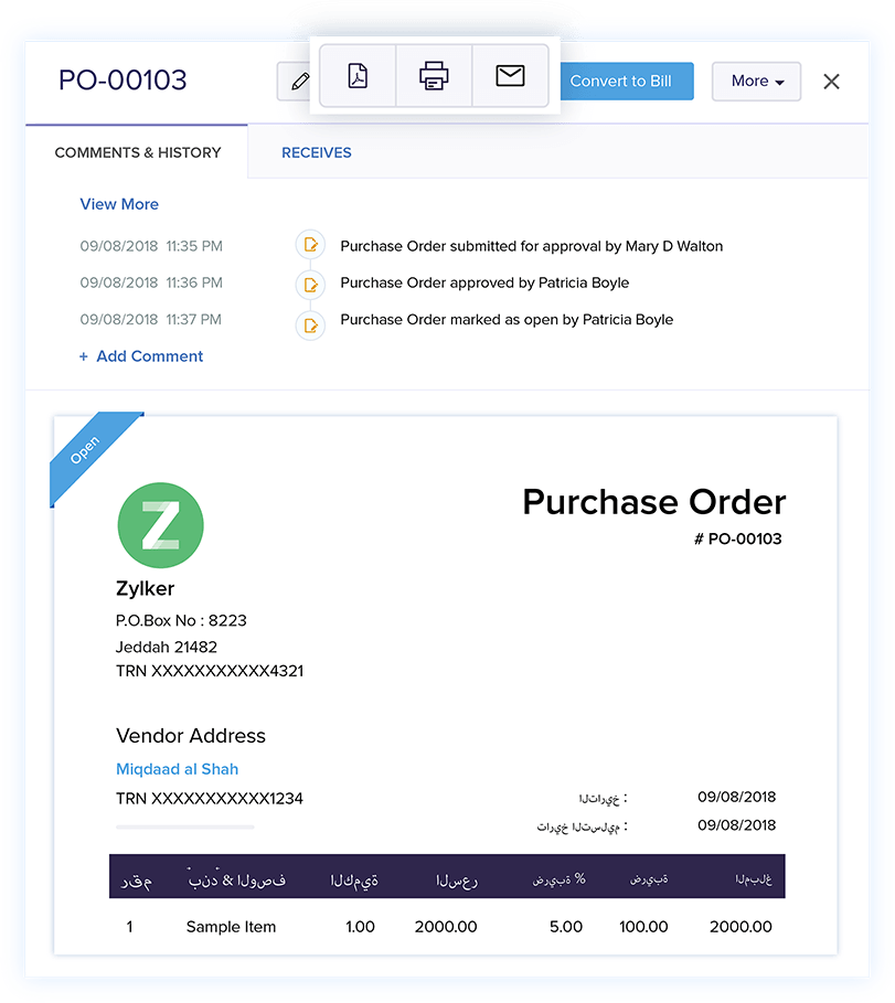 Share Purchase Orders - Best Purchase Order Software | Zoho Books