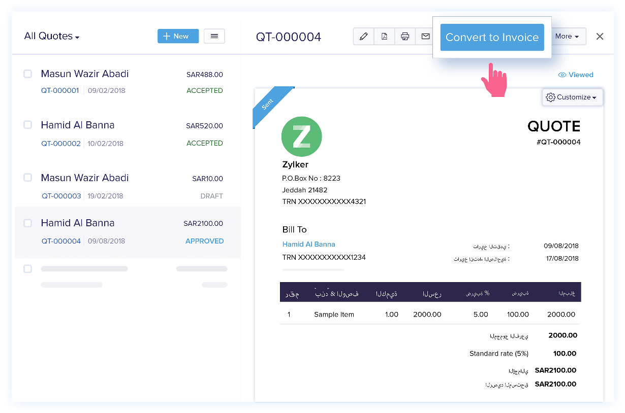 Convert Quotes to Invoices - Quote & Invoice Software for Small Business | Zoho Books
