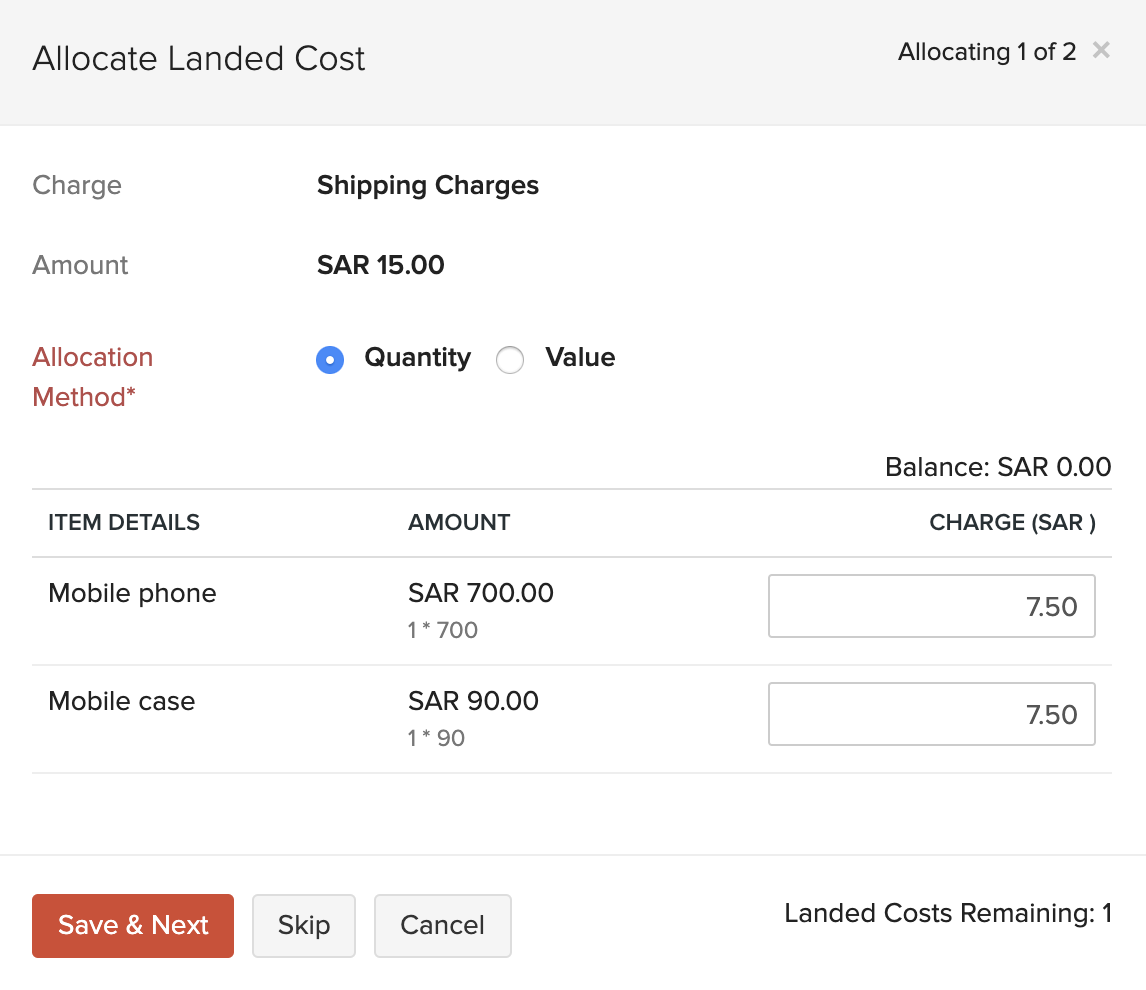 Landed Costs in Bills