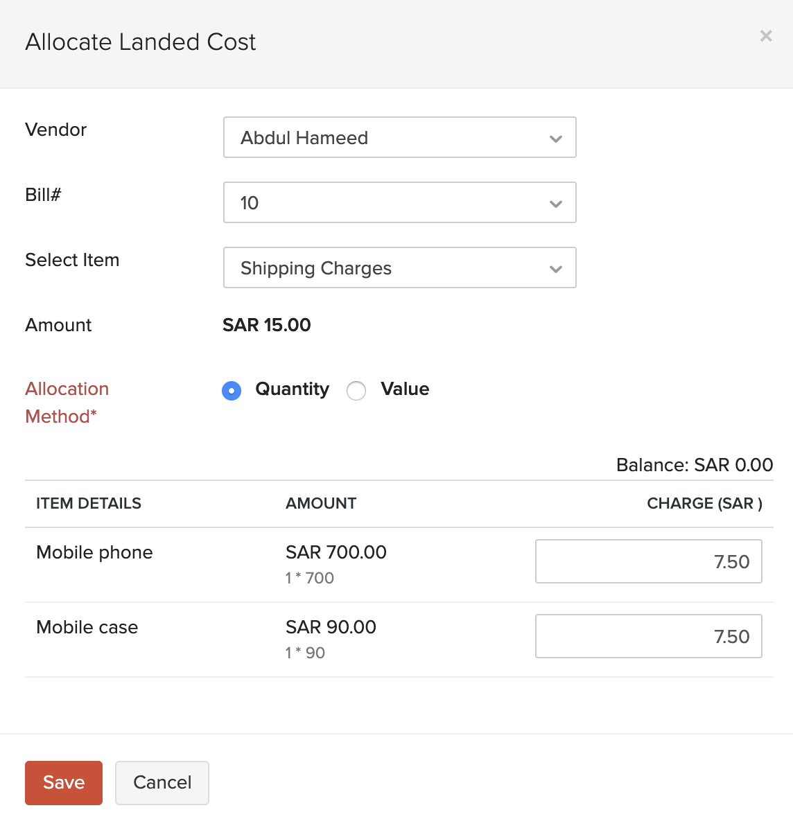 Allocate Landed Costs