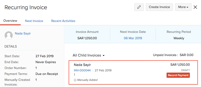 Recurring Invoice Details