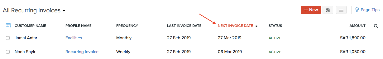 Sort Recurring Invoices