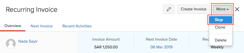 Stop Recurring Invoice