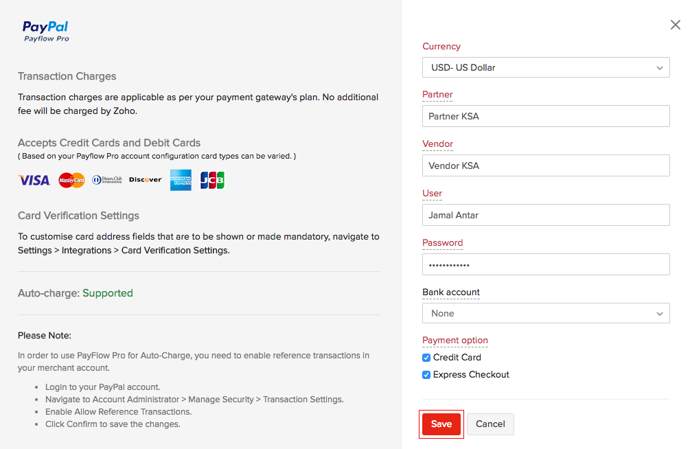 Setting up PayFlow Pro