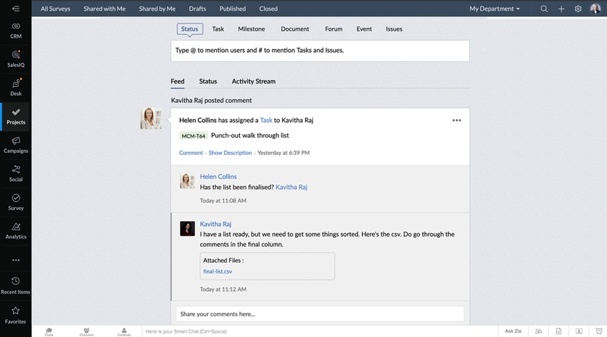 Uma interface unificada que permite colaborar com os membros da equipe e mostra as atualizações mais recentes