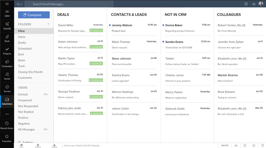 Uma visão unificada de todos os seus e-mails de vendas