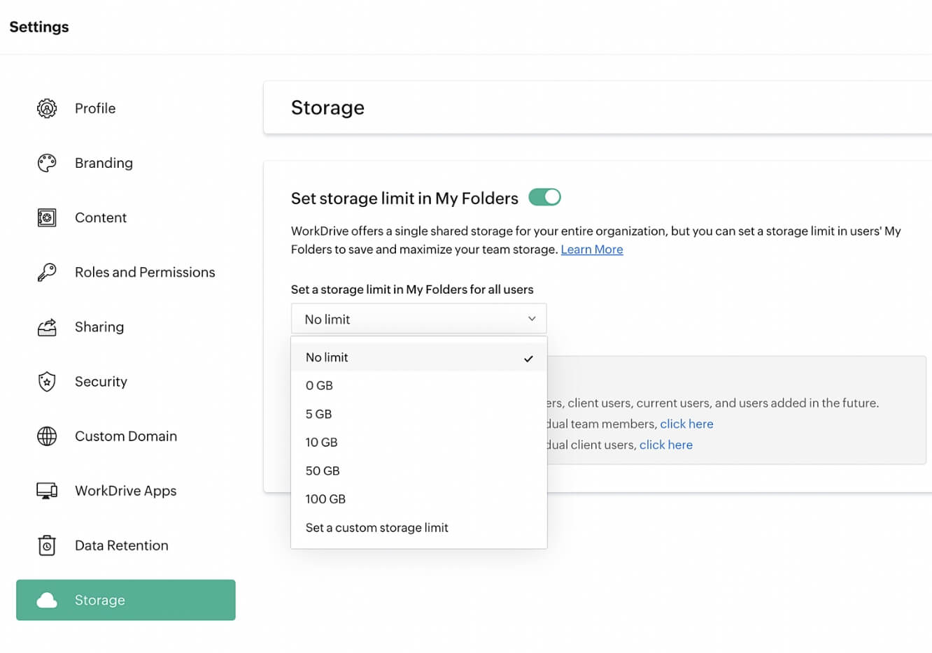Customize personal storage allotments