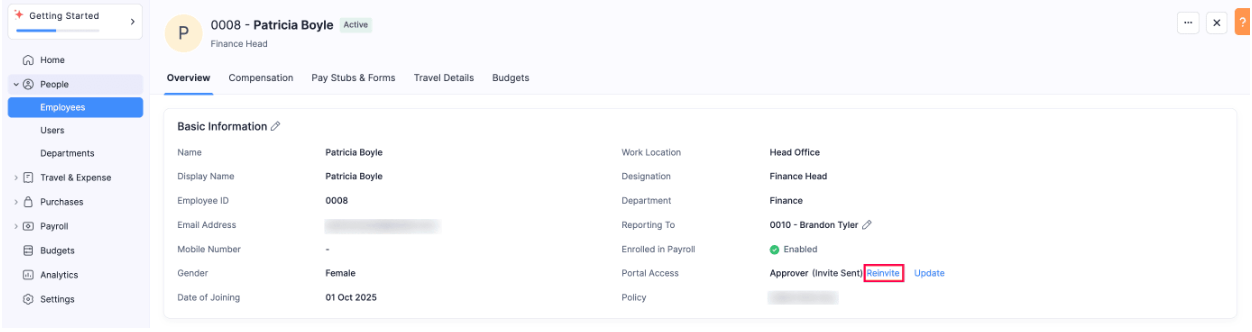 Reinvite Employee to Portal